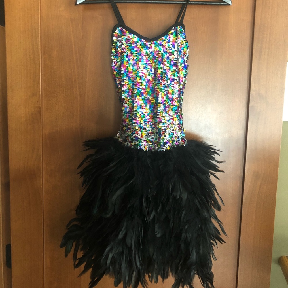 Multi color Sequin & Feather dance costume